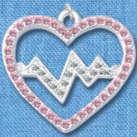 Hanger Heartbeat Zilver-Roze groot